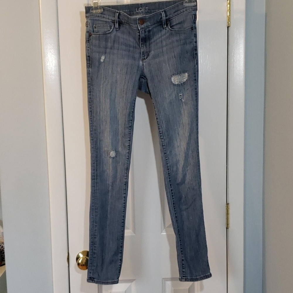 LOFT Distressed Modern Skinny Jeans Light Indigo